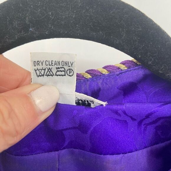 Papell Too Petites Vintage 100% Silk Jacket & Skirt Set Purple Size 6 - Picture 10 of 11